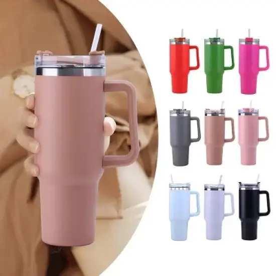 30OZ Straw Coffee Insulation Cup W/ Handle Portable Car Stainless Steel Water Bottle LargeCapacity Travel BPA Free Thermal Mug image {2}