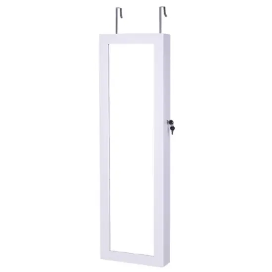 Tangkula Door Mounted Mirrored Jewelry Cabinet Dressing Storage Box with LED lights White image {4}