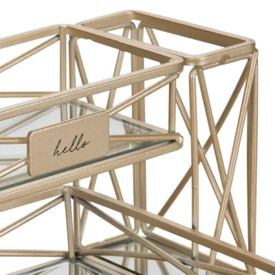 Two Tier Sleek Vanity Tower with Two Compartments Satin Gold - Home Details image {3}