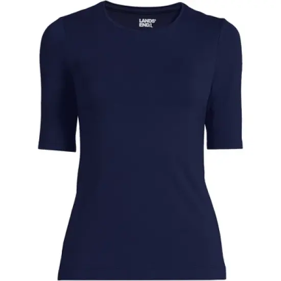 Lands' End Women's Elbow Sleeve Lightweight Jersey Crew Neck Top image {5}