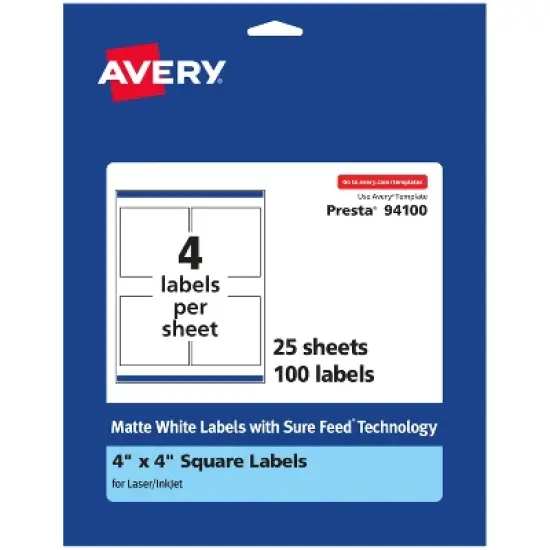 Avery Matte White Square Labels, 4" x 4" image {7}