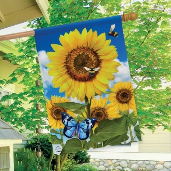 Sunflowers and Bees Summer House Flag Floral Butterfly 28" x 40" Briarwood Lane image {2}