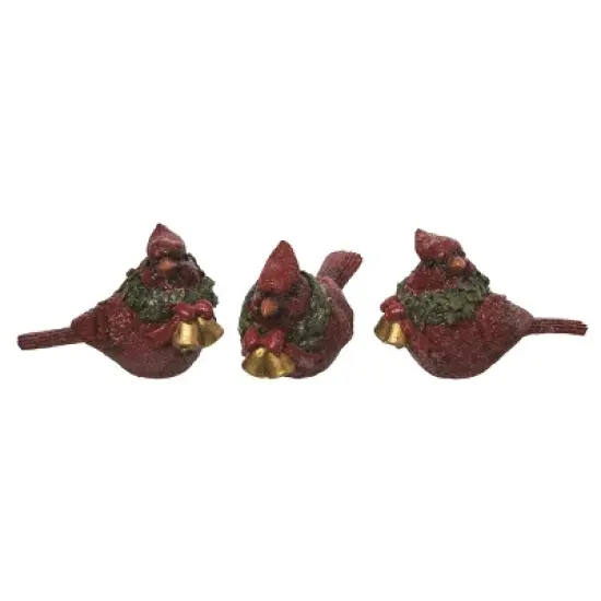 Transpac Small Cardinal Figurine Set of 3 Decorative Resin Birds with Wreath for Christmas Tabletop Decor Indoor Gifts image {1}