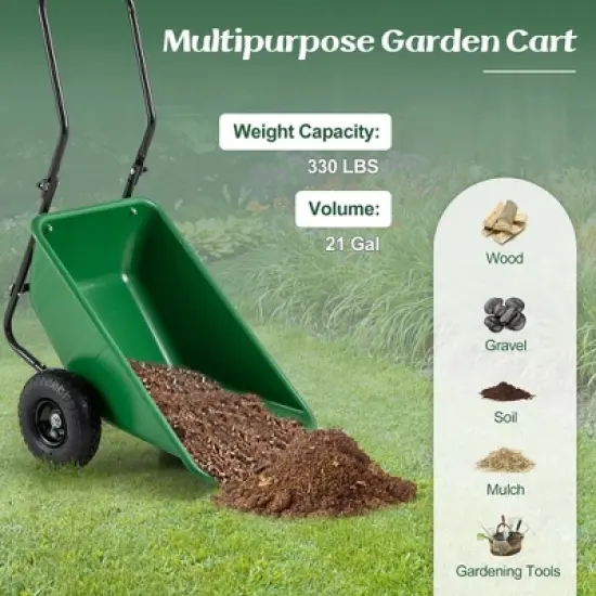 Tangkula Dual-Wheel Wheelbarrow w/ Pneumatic Tires 330 LBS Load Capacity 21 Gal Volume image {6}