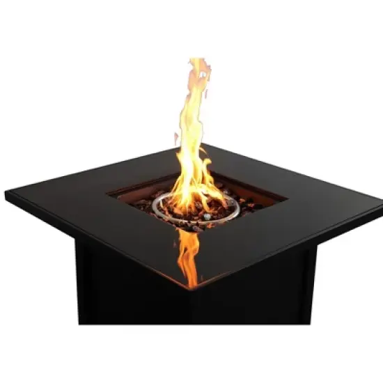 30" Steel Outdoor Fire Pit Table with Lid, Wind Shield, and Lava Rocks image {1}