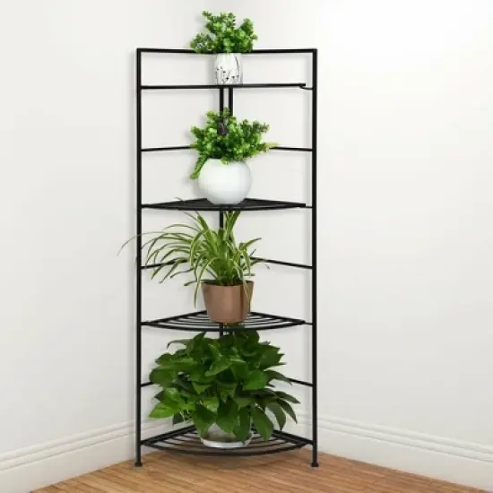 Costway 4 Tier Folding Metal Shelf Plant Stand Storage Open Shelf Corner Display Rack image {1}