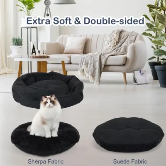 PureWags Small Dog Bed, Round Cat Bed Washable for Indoor Cats, Non-Slip Base and Removable Cushion, Pet Bed for Puppy and Kitten image {3}