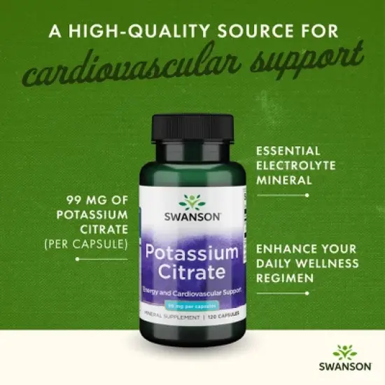 Swanson Ultra Potassium Citrate Mineral Supplement, Essential Electrolyte Helps Support Heart Health & Energy, 99 mg (120 Capsules) image {1}