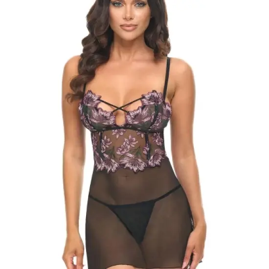 Oh La La Cheri Women's Adela Floral Sheer Babydoll 75-12054 image {4}