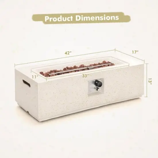 Costway 42'' Terrazzo Fire Pit Table 50,000 BTU Rectangle Propane Fire Pit with PVC Cover image {3}