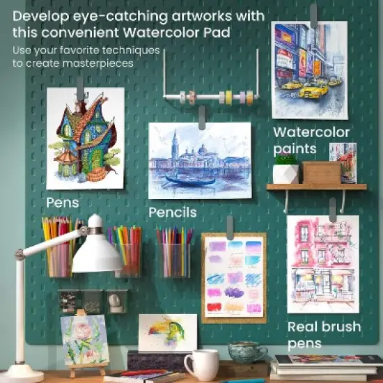 Arteza Hot-Pressed Watercolor Paper Pad, 100% Cotton, 9&rdquo;x12&rdquo;, 14 Sheets, For Detailed Work and Line Work, Dries Fast with Vivid Colors image {4}