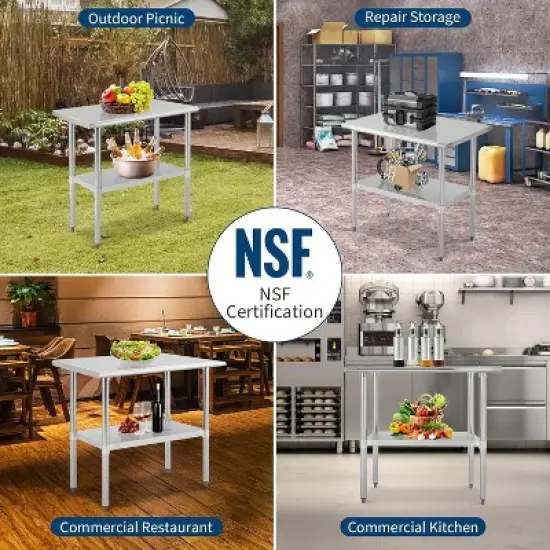 Acekool Stainless Steel Prep Table with Adjustable Shelf, 2-Tier NSF Workbench, Extra Strength Storage Rack for Kitchen Restaurant image {6}