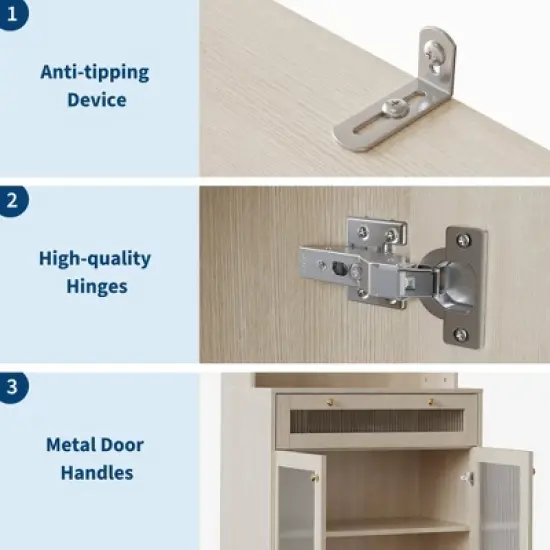 Kitchen Pantry Cabinet, 62" Freestanding Hutch Cupboard with Large Countertop, Glass Doors, Drawer and Adjustable Shelves, Microwave Cabinet Storage image {5}