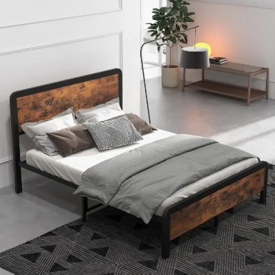 Queen Bed Frame with Headboard, Flannel Stool and 2 Storage Drawers, Metal Platform Bed Frame, Safe Rounded Corners, No Noise, No Box Spring Needed image {8}