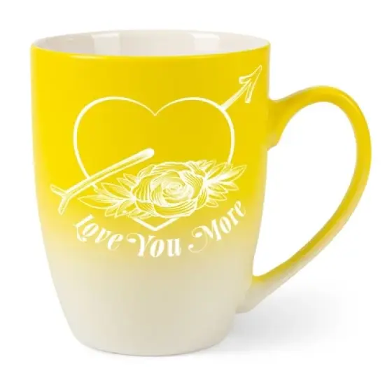Elanze Designs Romantic Floral Valentines Coffee Cup Mug 12 Ounce Ceramic With Ombre Gradient Love You More Arrow Heart and Rose Yellow and White image {5}
