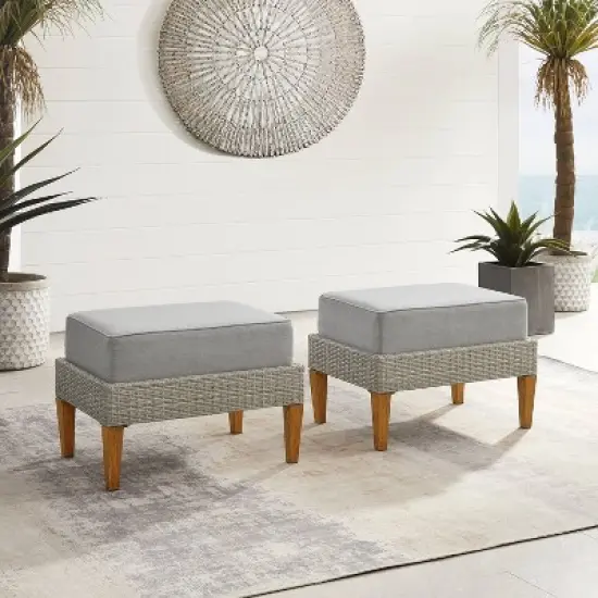 Capella 2pk Outdoor Wicker Ottomans - Gray - Crosley image {1}