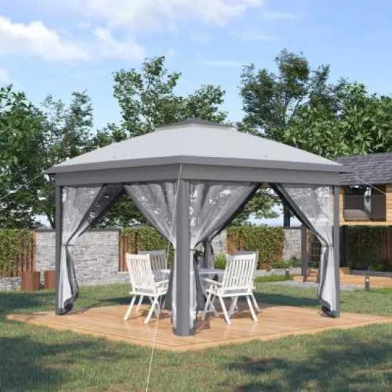DSVIMOY 11'*11' Pop Up Canopy Tent with Netting and Carry Bag, Instant Gazebo Sun Shelter for Parties, Patio, Grey, 130"*130"*113.5" image {1}