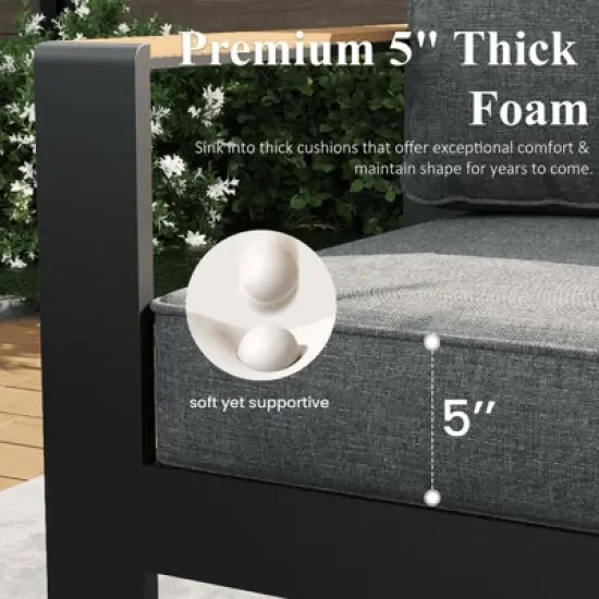 LayinSun 4 Pieces Aluminum Outdoor Patio Furniture Set with Coffee Table, Outside Metal Patio Conversation Sets with Deep Seating and Thick Cushions image {2}