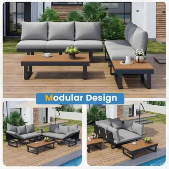 Outdoor Modular Sofa Set with Recliners, Patio Conversation Set Patio Seating Group Outdoor Daybed,Coffee Table for Patio,Garden image {6}