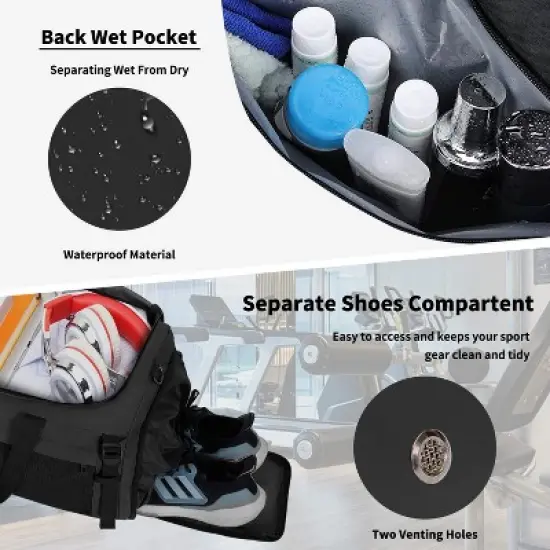 Large Sports Gym Bag, Travel Duffel bag with Wet Pocket & Shoes Compartment for men women image {3}