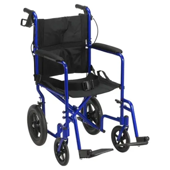 Drive Medical Expedition Lightweight Transport Wheelchair - Folding with Hand Brakes - Blue image {3}
