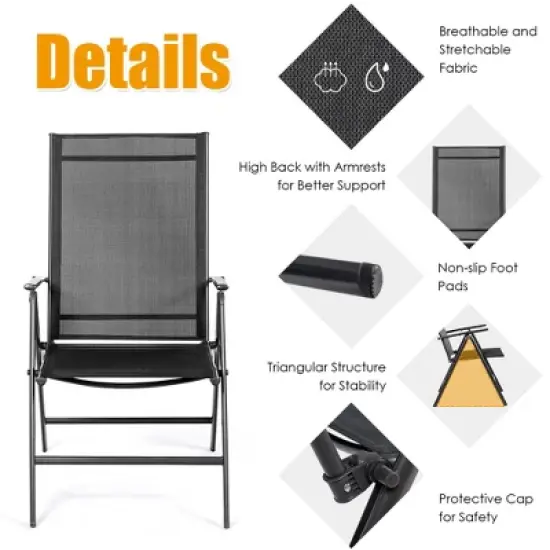 Costway Set of 2 Patio Folding Chair Recliner Adjustable  Black image {5}