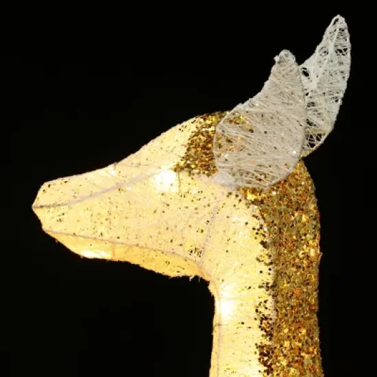 LuxenHome Lighted White & Gold Glitter Deer Family Set, Indoor/Outdoor Christmas Decoration White, Gold, Red, Green image {2}