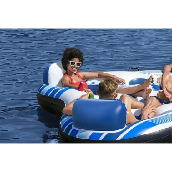 Bestway 43115E CoolerZ Rapid Rider 101" 4 Person Inflatable Water Island Lounge River Raft Lake Float Tube with 4 Cupholders and 2 Built-In Coolers image {4}
