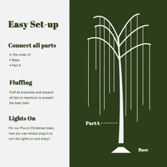 LuxenHome 6Ft White Willow Artificial Tree with 10 Pre-Lit Branches Multicolored image {7}