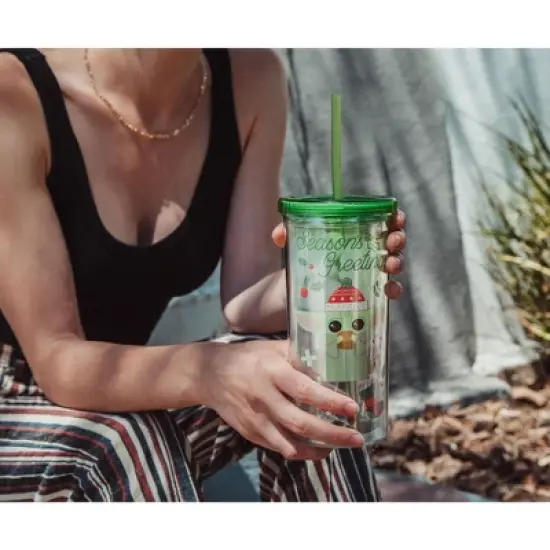 Silver Buffalo Star Wars: The Mandalorian Grogu Christmas Icons Carnival Cup With Lid and Straw image {3}