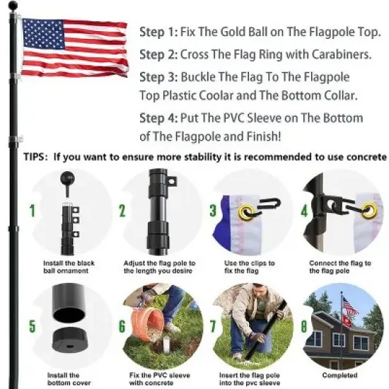 30 ft. Aluminum Telescopic Flag Pole Kit Flagpole 3'x5' US Flag & Ball Top for Commercial Residential Outdoor image {6}