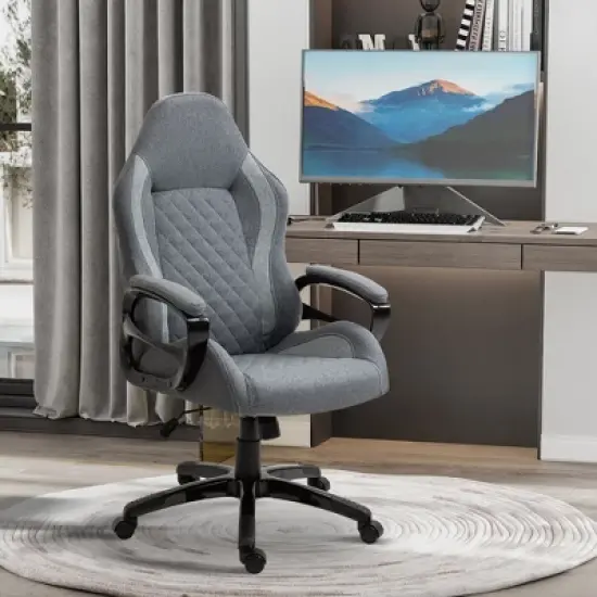 Vinsetto Ergonomic Home Office Chair High Back Task Computer Desk Chair with Padded Armrests, Linen Fabric, Swivel Wheels, and Adjustable Height, gray image {2}