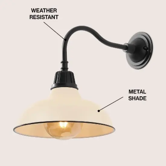 JONATHAN Y Aurora Farmhouse Industrial Indoor/Outdoor Iron LED Gooseneck Arm Outdoor Sconce image {2}