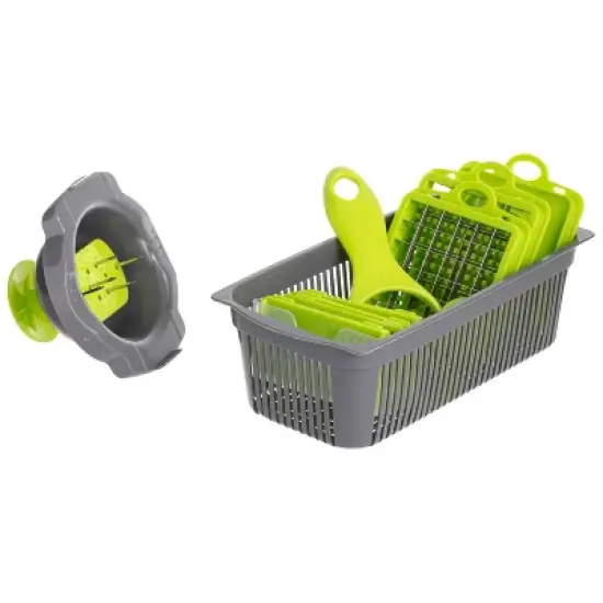 All-In-One Vegetable Chopper & Meal Prep Container &ndash;Multifunctional Food Chopper for Potato, Tomato and Veggie with 7 Blades and Strainer Basket image {5}