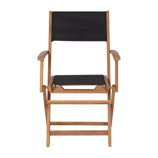 Emma and Oliver Set of Two Weather Resistant All Natural Acacia Wood Folding Bistro Chairs with Armrests and Textilene Mesh Seats and Backs image {10}