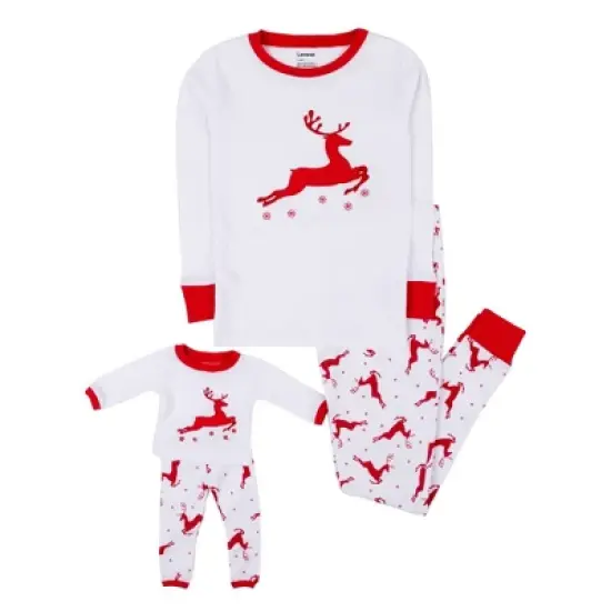 Leveret Girl and Doll Matching Cotton Christmas Pajamas image {3}
