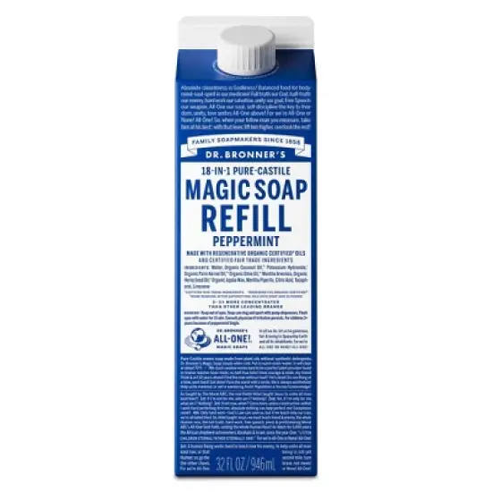 Dr. Bronner's Pure Castile Liquid Soap Bodywash Refill Carton - Peppermint - 32 fl oz image {14}