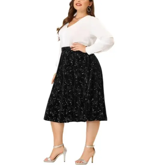 Agnes Orinda Women's Plus Size Outfits Velvet A Line Knee Length Star Flare Skirt image {1}