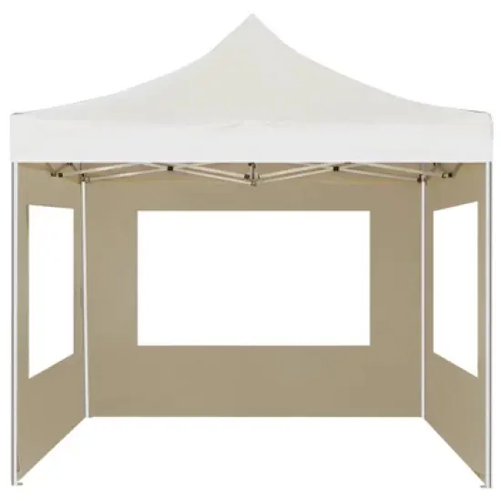 vidaXL Folding Party Tent - Professional Outdoor Shelter with Aluminum Frame, Waterproof Oxford Fabric Roof & Walls, PVC Windows - Cream 9.8'x9.8 image {3}