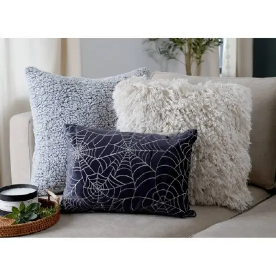 13"x18" Spiderweb All Over Halloween Lumbar Throw Pillow Black - Lush D&eacute;cor image {3}