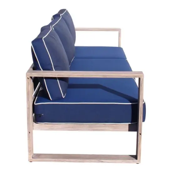 Courtyard Casual Driftwood Gray Teak Modern North Shore Outdoor Three Seater Sofa with Cushions image {7}