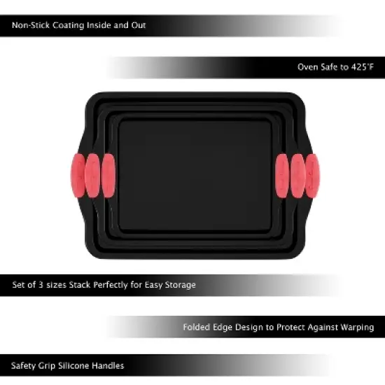 Hastings Home Nonstick Cookie Sheet Set With Jelly Roll Pan - Set of 3 image {2}