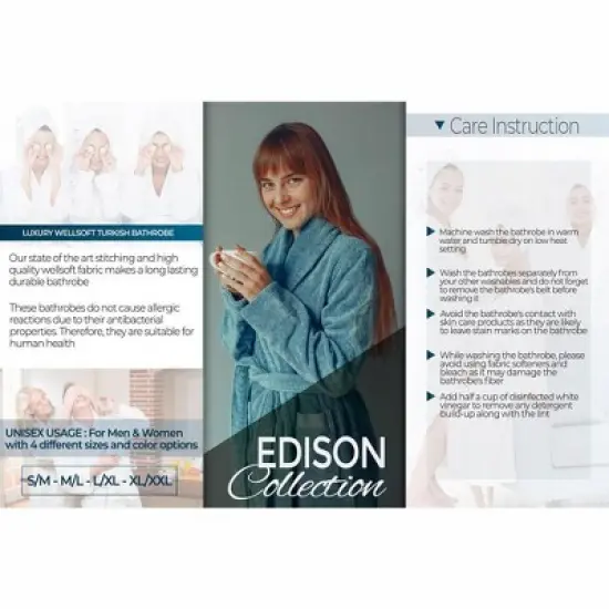 American Soft Linen Warm Fleece Bathrobe, Mens and Womens Adult Robes for your Bathroom, Shawl Collar Robes image {6}