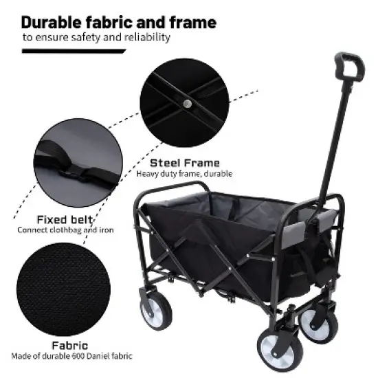Collapsible Foldable Wagon Cart Beach Wagon Heavy Duty Utility Cart  For For Camping With 3Pcs Plastic Liner Bag image {3}