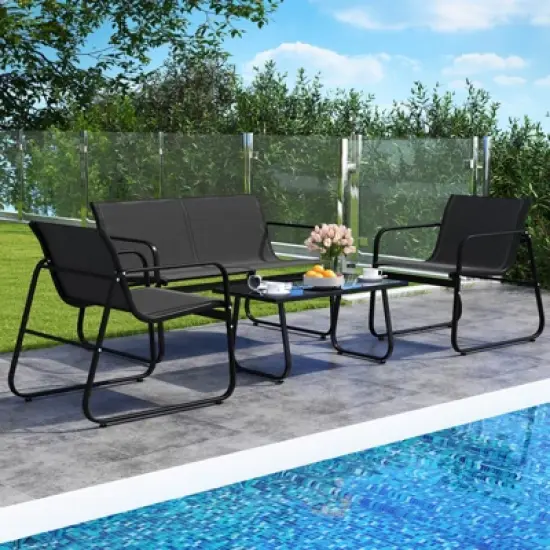 Costway 4 PCS Patio Furniture Set Fabric Lawn Chairs and Loveseat with  Coffee Table image {7}
