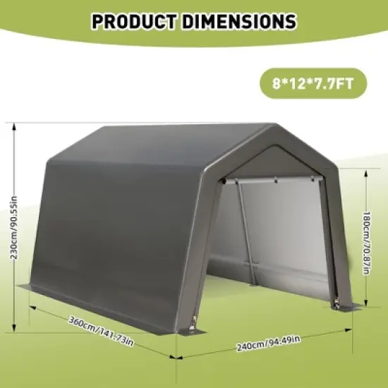 8 x 12 FT Outdoor Storage Shelter Shed, Portable Garage Shelter with Roll up Zipper Door, Heavy Duty Storage Tent Shed for Motorcycle Gardening Tools image {3}