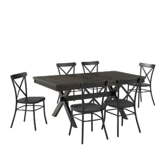 7pc Hayden Extendable Dining Set with Camille Chairs Matte Black/Slate - Crosley image {3}