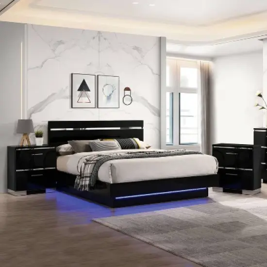 3pc Cavatao Bed with 2 Nightstands Black/Chrome - miBasics image {1}