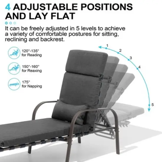 Crestlive Products Chaise Lounge Chair Outdoor with Cushion & Pillow Adjustable 5 Position Pool Recliner image {3}