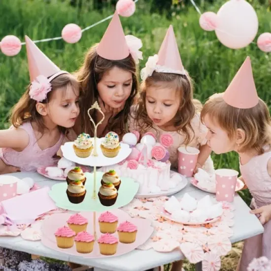 Unique Bargains 3 Tier Dessert Cupcake Stand Flower Shape Cup Cake Holder Tower White Pink Green image {5}